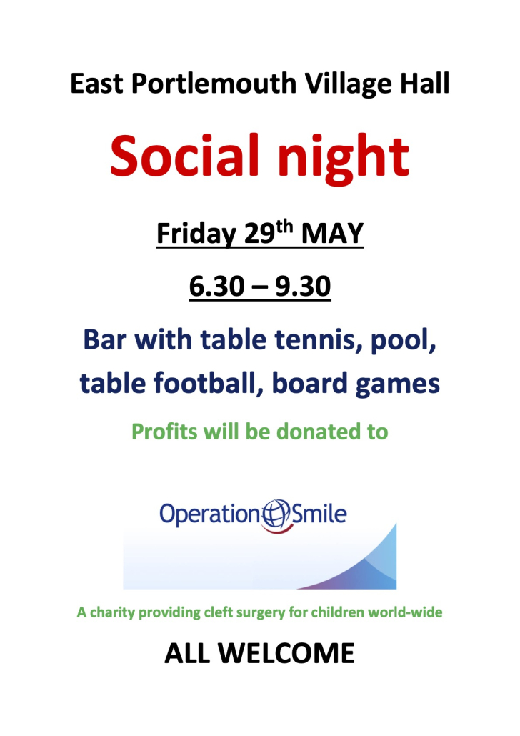 Poster for social night on 29th May 2026